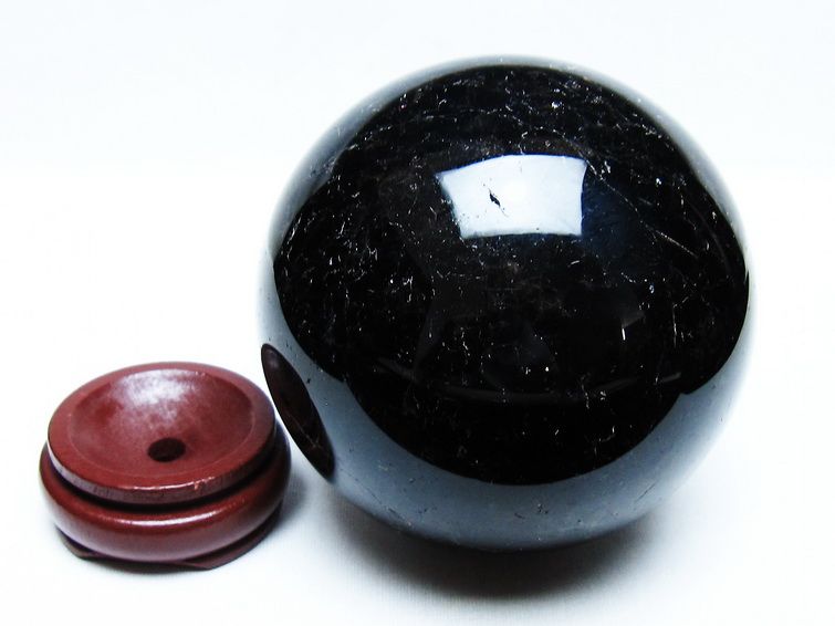 ご予約モリオンスフィア　麻袋付き　5-148 高品質]山東省産スターモリオン丸玉/天然黒水晶スフィア（球体直径76.6