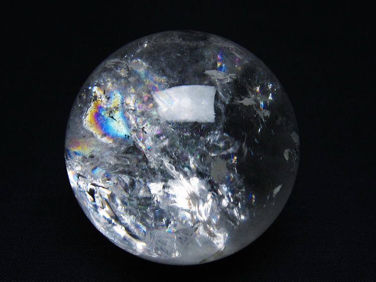 水晶 丸玉 虹入り 55mm スフィア 置物 水晶玉 一点物 送料無料 151
