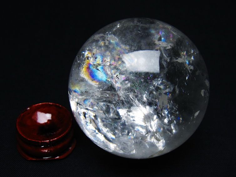 水晶 丸玉 虹入り 55mm スフィア 置物 水晶玉 一点物 送料無料 151