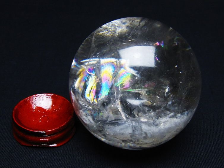 水晶 丸玉 虹入り 67mm スフィア 置物 水晶玉 一点物 送料無料 151