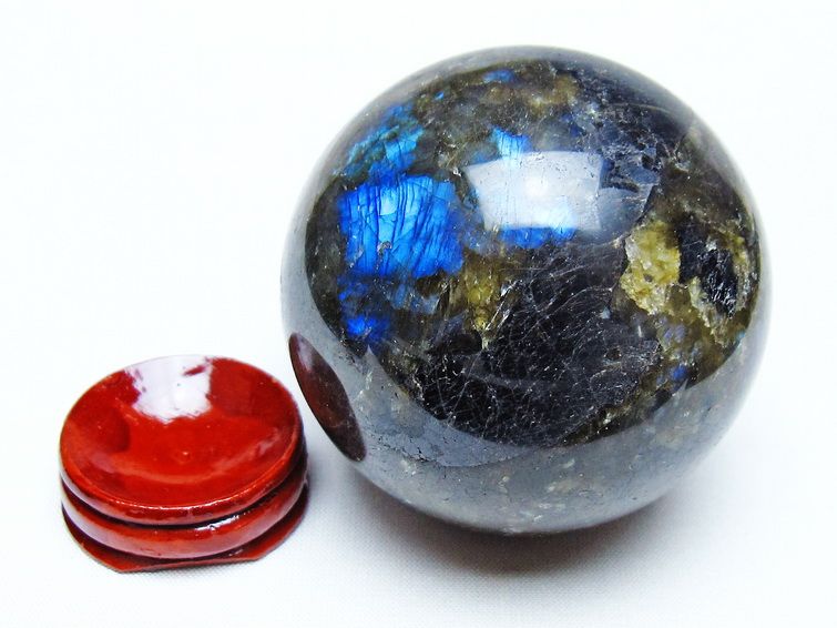 ラブラドライト 丸玉 64mm スフィア 置物 一点物 151-9105 : 天然石