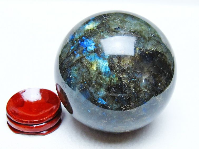 ラブラドライト 丸玉 71mm スフィア 置物 一点物 151-9119 : 天然石