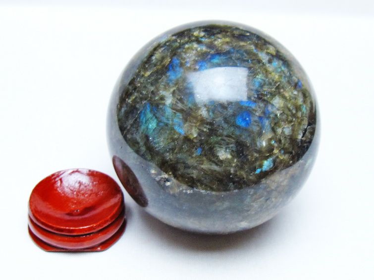 ラブラドライト 丸玉 73mm スフィア 置物 一点物 151-9122 : 天然石