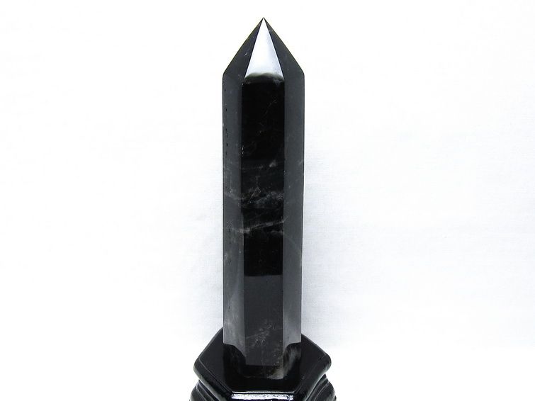 モリオン 六角柱 黒水晶 ポイント 置物 一点物 台座付属 152-4314