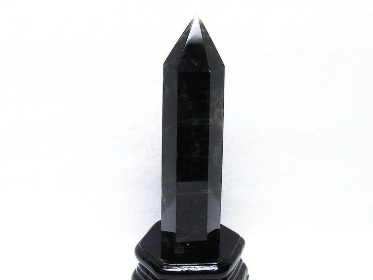 黒水晶 六角柱 モリオン ポイント 置物 一点物 台座付属 152-4326