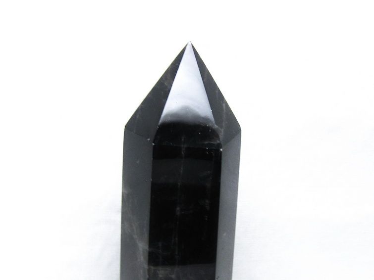 黒水晶 六角柱 モリオン ポイント 置物 一点物 台座付属 送料無料 152
