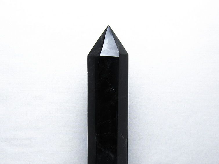 1.6Kg 黒水晶 六角柱 モリオン ポイント 置物 一点物 台座付属 送料