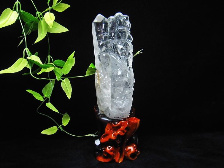 1Kg クリスタルクォーツ 水晶 彫刻品 オブジェ 置き物 手彫り観音置物