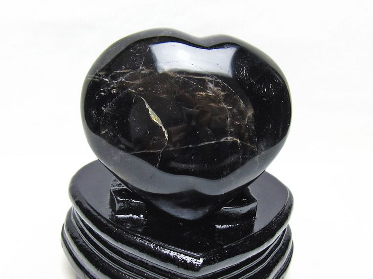 黒水晶 置物 モリオン ハート 台座付属 一点物 送料無料 155-1117