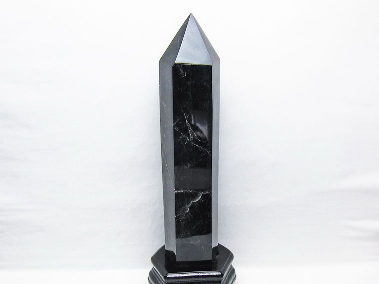 2.4Kg モリオン 六角柱 黒水晶 ポイント 置物 一点物 台座付属 送料