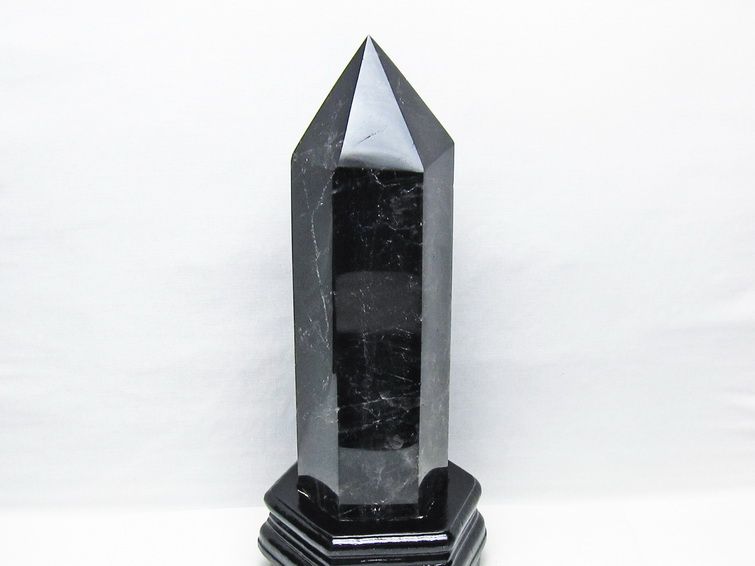 2.4Kg モリオン 六角柱 黒水晶 ポイント 置物 一点物 台座付属 送料