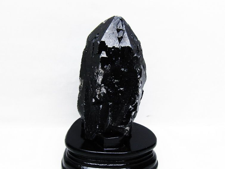 天然水晶 置物 結晶状 黒色台座付き 約15cm モリオン 原石 黒水晶 山東省産 台座付属 一点物 送料無料 181-4501
