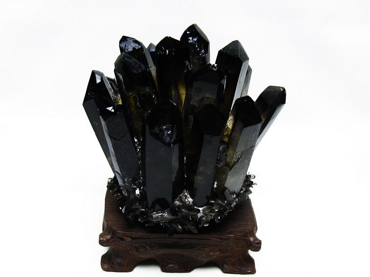 モリオン クラスター 黒水晶 原石 台座付属 一点物 送料無料 182-8397