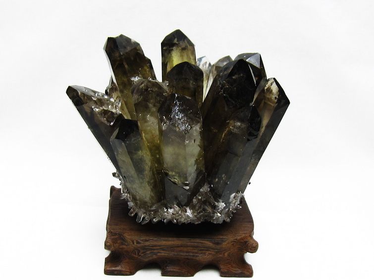 モリオン クラスター 黒水晶 原石 台座付属 一点物 送料無料 182-8427