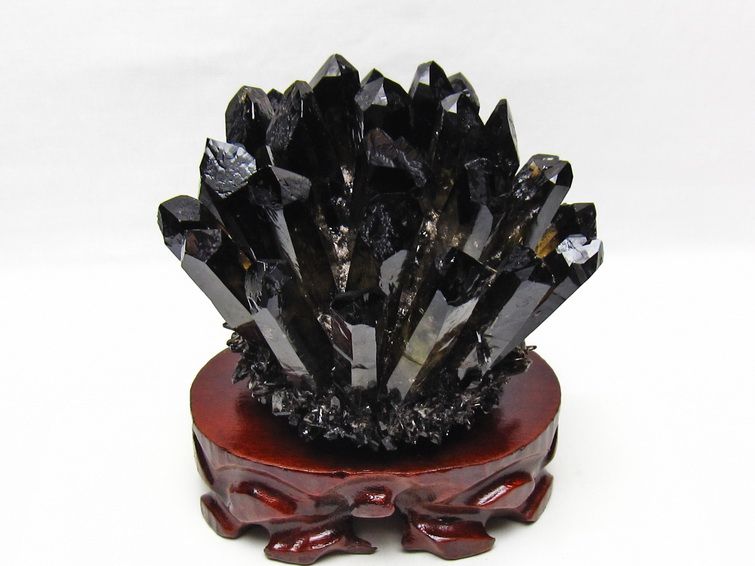 1.4Kg 黒水晶 クラスター モリオン 原石 台座付属 一点物 送料無料 182