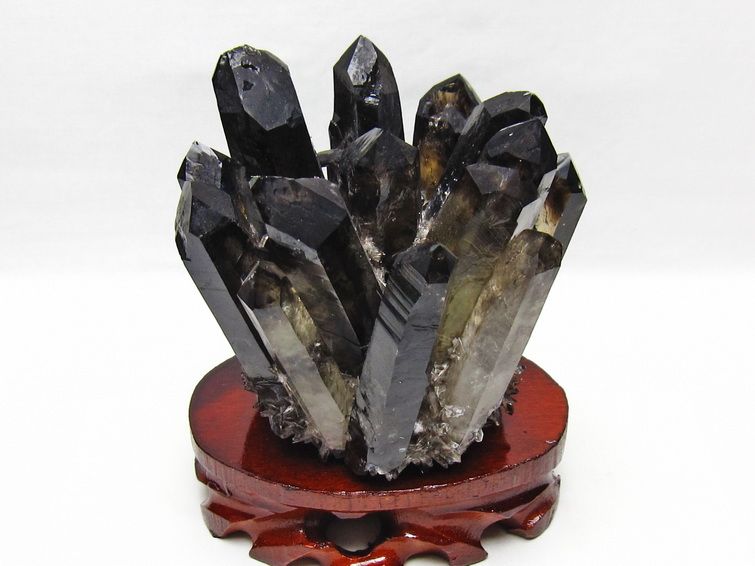 1.4Kg 黒水晶 クラスター モリオン 原石 台座付属 一点物 送料無料 182