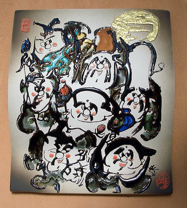 模写大津絵、長刀弁慶、額付き 模写大津絵、長刀弁慶、額付き
