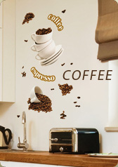 コーヒー・コーヒーカップ、カップアンドソーサーのウォールステッカー