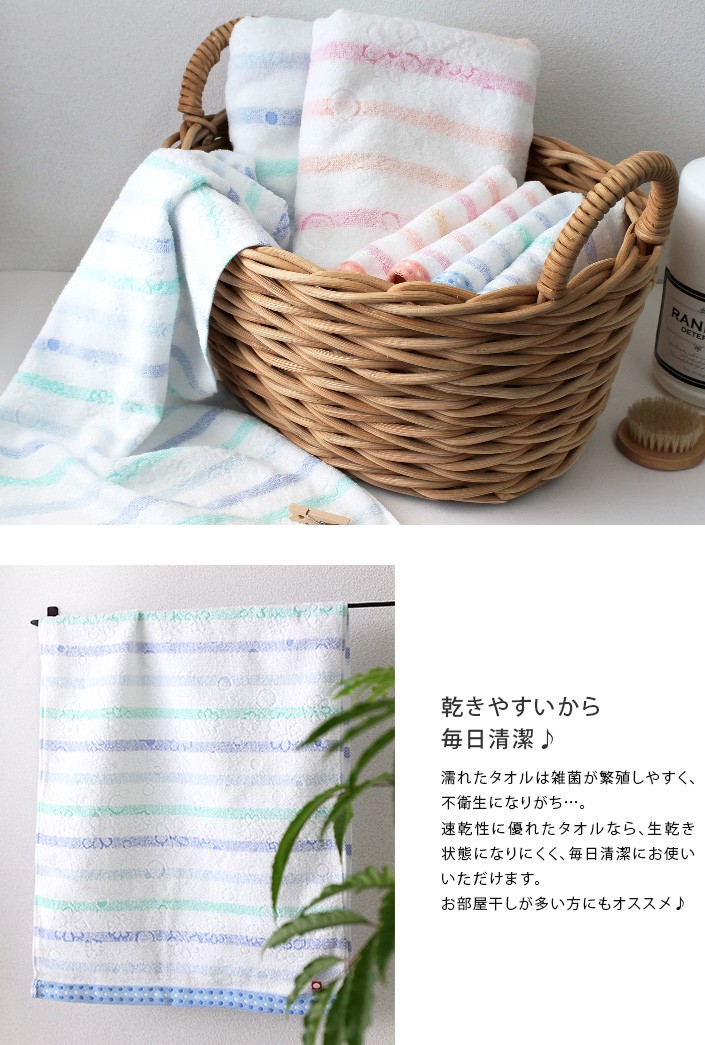 今治タオル（imabari towel） フェイスタオル ＜2枚セット＞ ボーダー