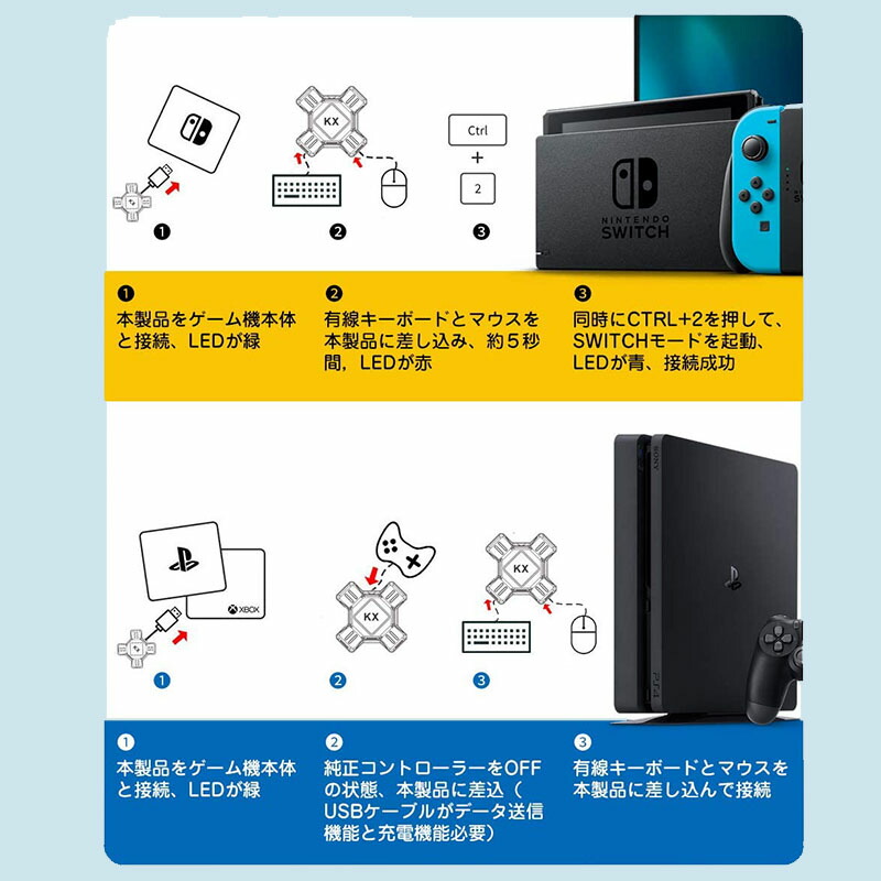 コンバーター Nintendo Switch PS4 PS3 Xbox 接続アダプタ付き 日本語説明書付き [KX] 任天堂スイッチ キーボード マウス FPS TPS RPG RTS ゲーム 送料無料｜tougen｜07