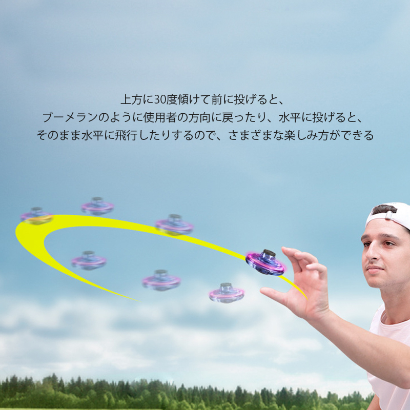 UFO飛行ジャイロ フライングスピナー ハンドスピナー UFOフライングボール 360°回転  LED点灯 USB充電式 WEB日本語説明書付 レッド ブルー ブラック｜tougen｜08