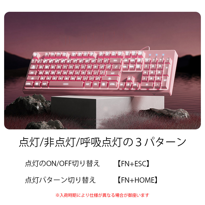 ゲーミングキーボード [G25] USB 有線 接続 バックライト テンキー付き バックライト かわいい 可愛い 女の子 ピンク メンブレン｜tougen｜04