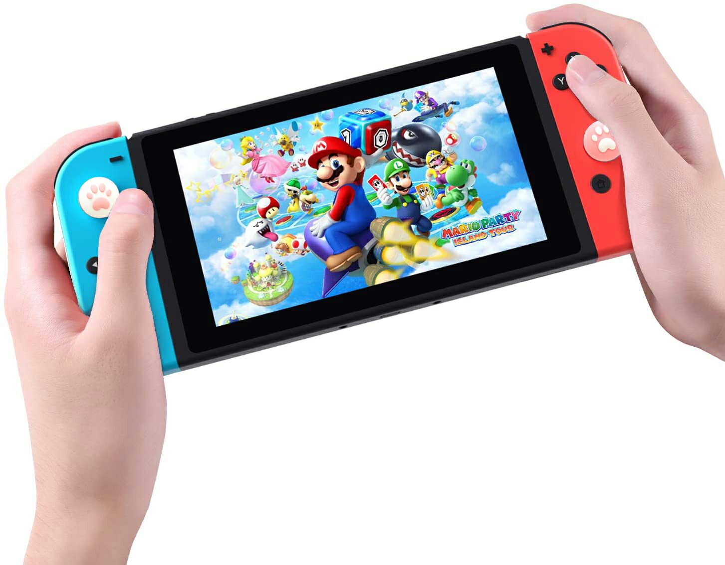 アナログスティックカバー Nintendo Switch 通常モデル 有機ELモデル Switch Lite対応 肉球 ハート 猫 ピンク  ホワイト各色2個 4個入り