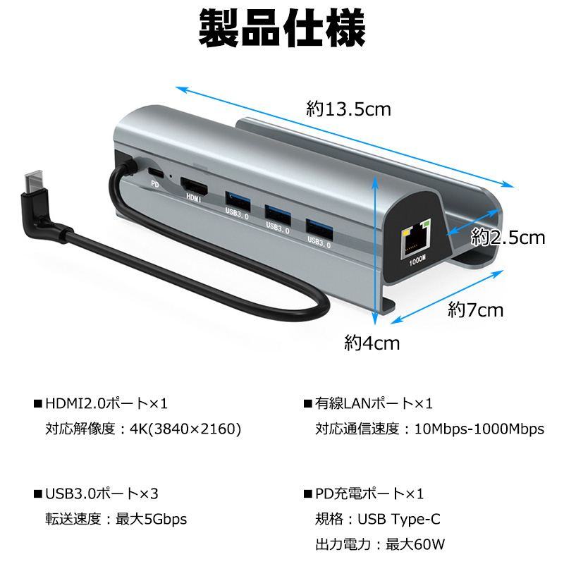 Steam Deck対応 6in1 ドッキングステーション 4K 出力対応 HDMI2