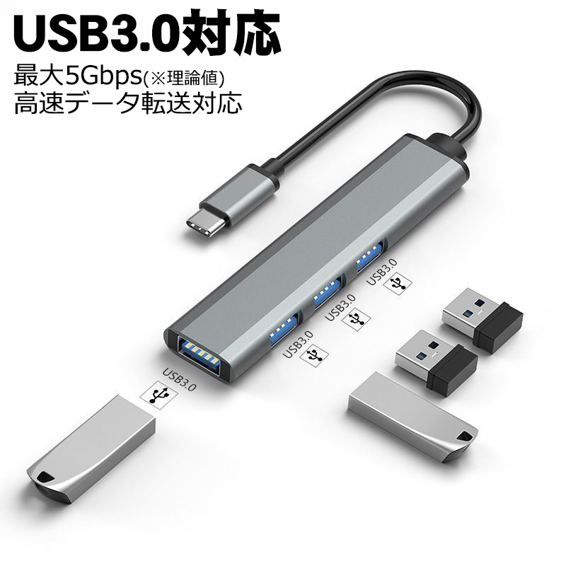 USB3.0ハブ 4ポート 最大5Gbps OTG USB-A Type-C 選べる接続端子 USBタップ USBコンセント スリム コンパクト ポータブル Windows MacOS｜tougen｜04