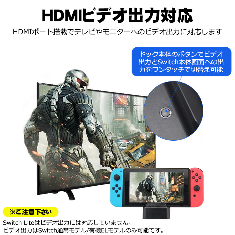 Nintendo Switch/Switch Lite対応 5in1 ドッキングステーション 通常モデル 有機ELモデル対応 充電ドック HDMI テレビ出力 USB3.0 2.0 ポート |  | 07