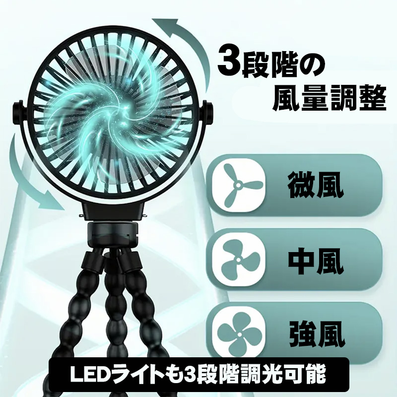 ハンディファン 4way 大容量バッテリー 4000mAh 10000mAh LEDライト