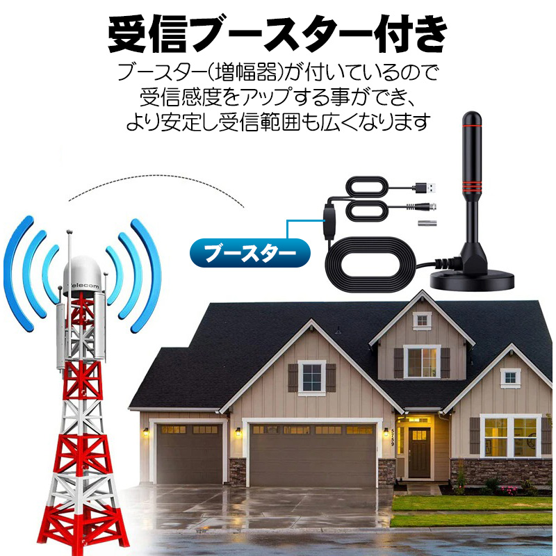 室内アンテナ 4K 1080p対応 地上デジタル 地デジ ワンセグ フルセグ対応 室内テレビアンテナ 屋内 ブースター内蔵 増幅器 マグネット 受信範囲120km F型 UHF |  | 05
