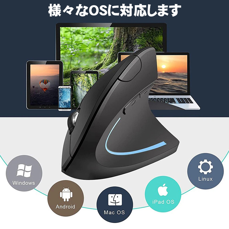 ワイヤレス 縦型マウス エルゴノミックマウス 人間工学設計 2.4GHz無線