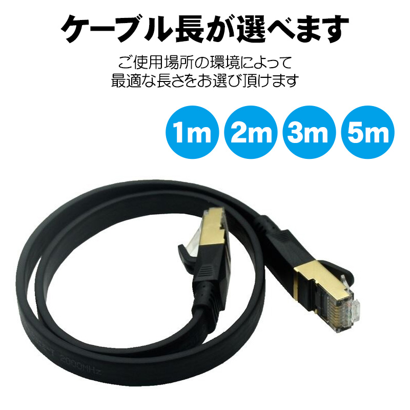 LANケーブル CAT8準拠 フラットタイプ 40Gbps 2000MHz 選べるケーブル長 1m/2m/3m/5m カテゴリー8 ランケーブル 金メッキシールド イーサネットケーブル｜tougen｜10