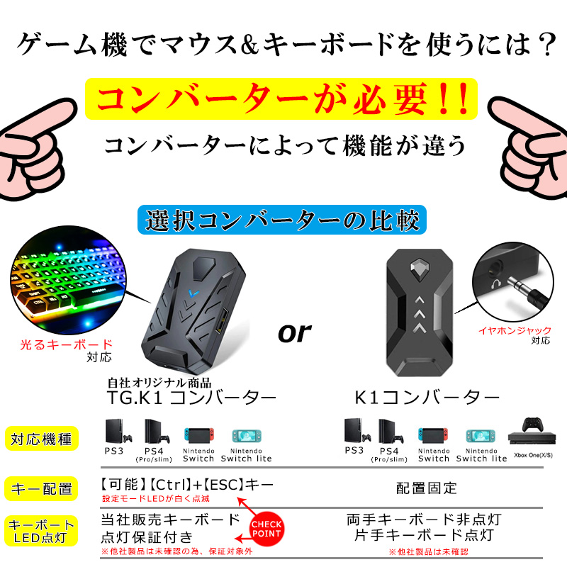 ゲーム4点セット ゲーミングキーボード マウス コンバーター マウスパッド N Switch/PS4[KM191 GTX300/K1 TG.K1] （日本語取扱説明書付き）送料無料｜tougen｜05