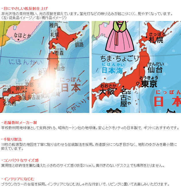地球儀 昭和カートン 21cm 子供用 SHOWAGLOBES 地勢図タイプ 21cm(日本