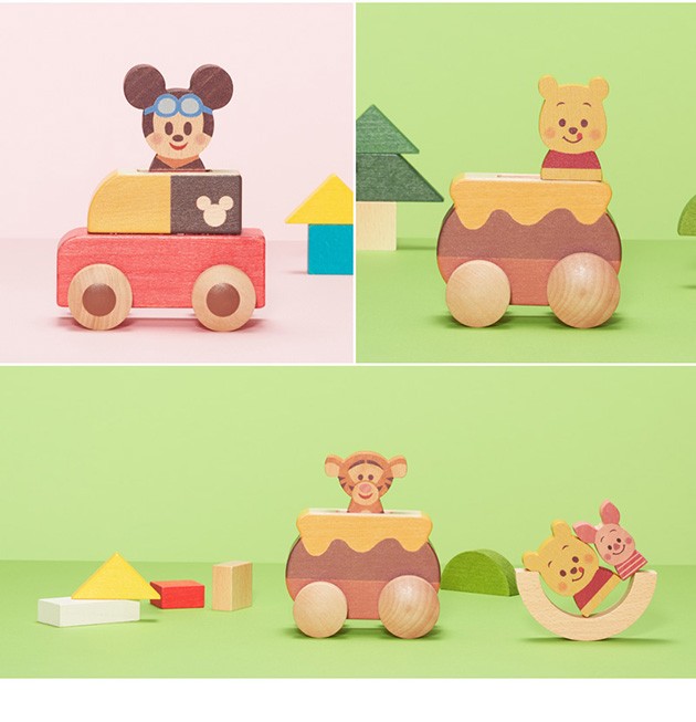 Disney｜KIDEA  PUSH CAR  ディズニー キディア キデア KIDEA 積み木 ブロック ミッキー プーさん プッシュカー かわいい ギフト  