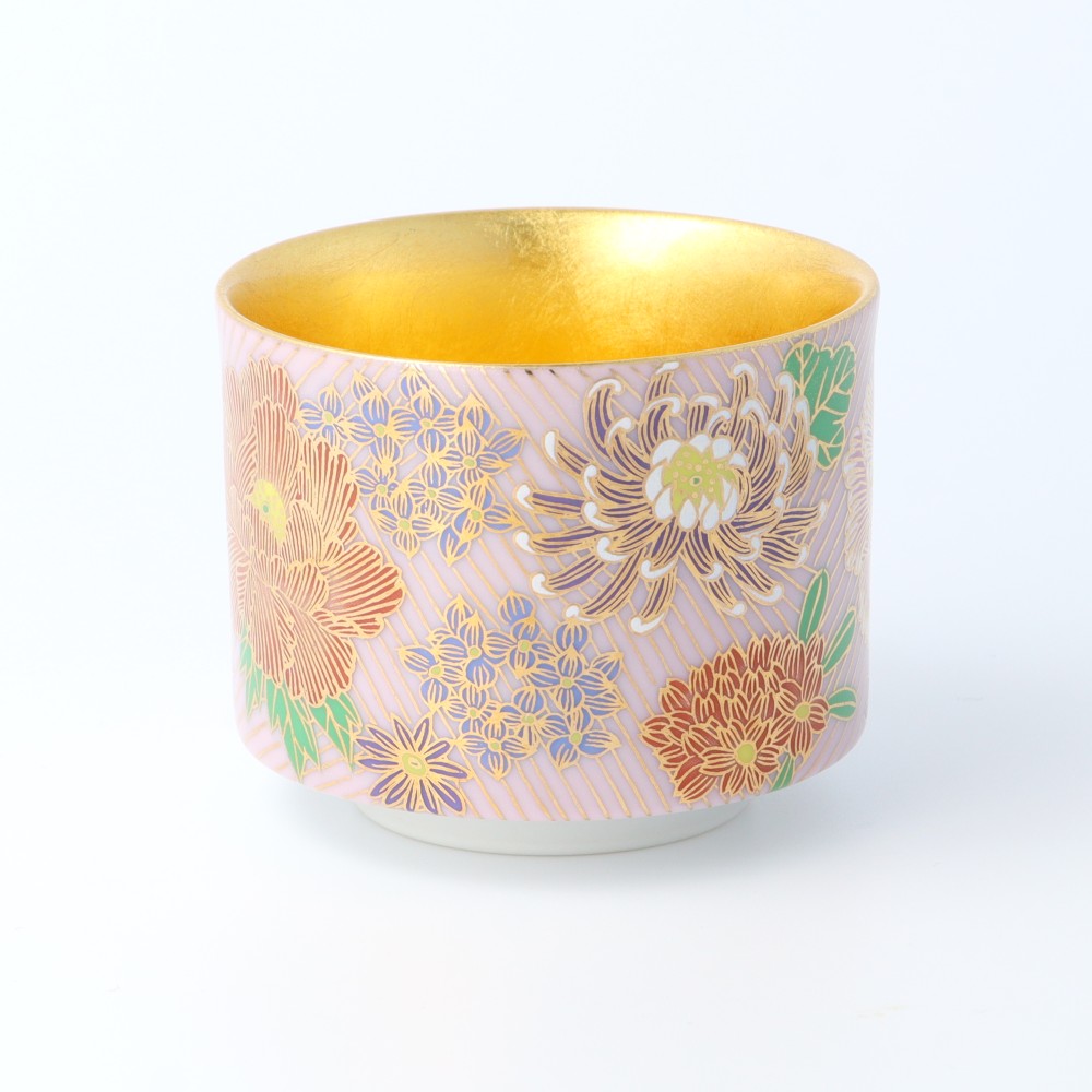 在銘 九谷 金彩 花詰 盃 酒器 杯 お猪口 ぐい吞み E80127 九谷焼 盃（内金箔） 金花詰シリーズ｜ 酒器 盃 ぐい呑 人気 ギフト