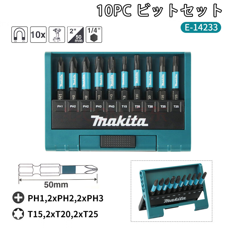 マキタ(Makita)　ビットセット　ドライバーセット　10本組　ビットセット　インパクトドライバー用　6角　E-14233　【並行輸入品】