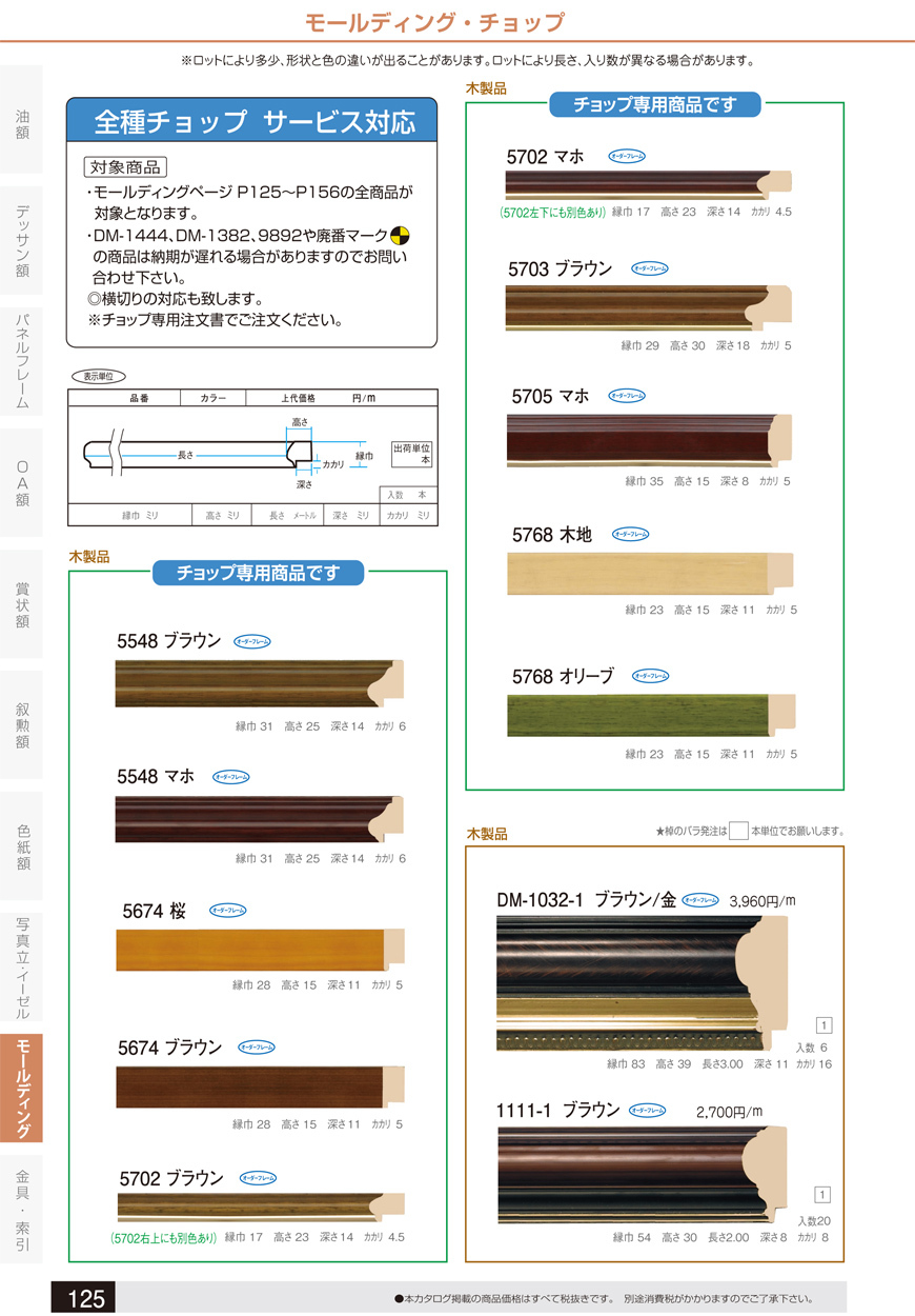 多様な 額縁材料 資材 モールディング 木製 DM-1032-1 2本 １色
