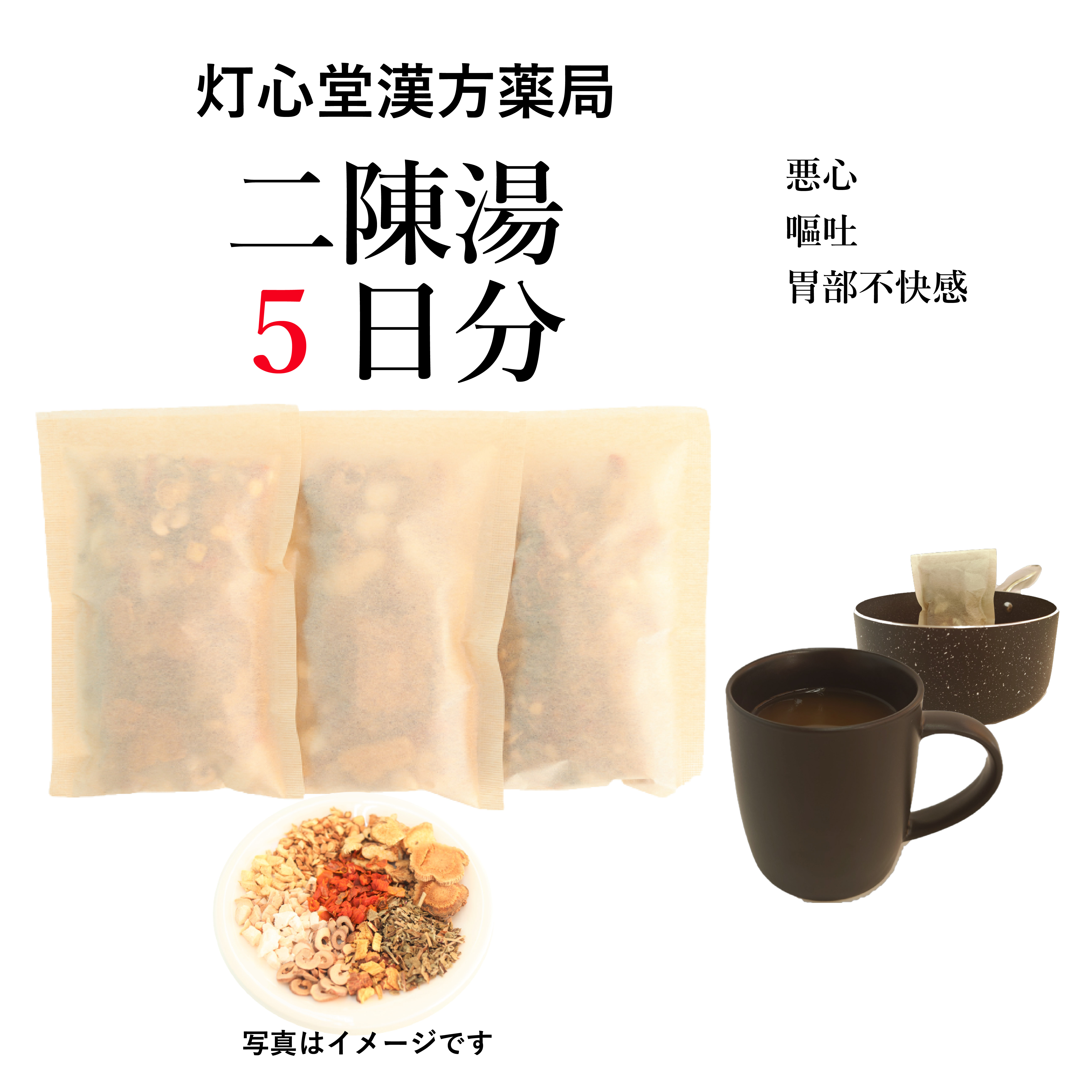 二陳湯 煎じ薬　悪心、嘔吐、胃部不快感、慢性胃炎、二日酔　薬局製剤　漢方　ニチントウ
