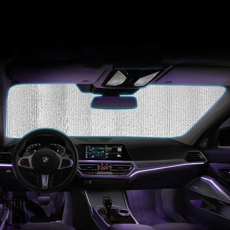 並行輸入品 汎用車用フロントガラスサンシェードカバー サン UV 保護 折りたたみ式ライト付きサンバイザーカバー 車用フロントガラスサン ...