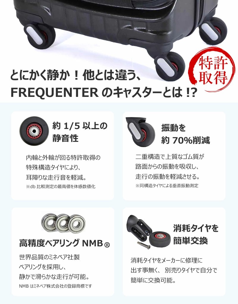 フリクエンター クラム　前開き横型 4輪キャリー 34L 美品 フリクエンター34L（クラム横型）使用歴2年。4輪キャリーケースの普段