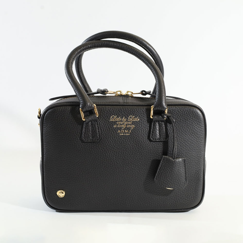 ADMJ ハンドバッグ　ミニボストンバッグ　A4 シボ革　ブラック ANGIE ボストンバッグ ミニボストンショルダーBAG レディース