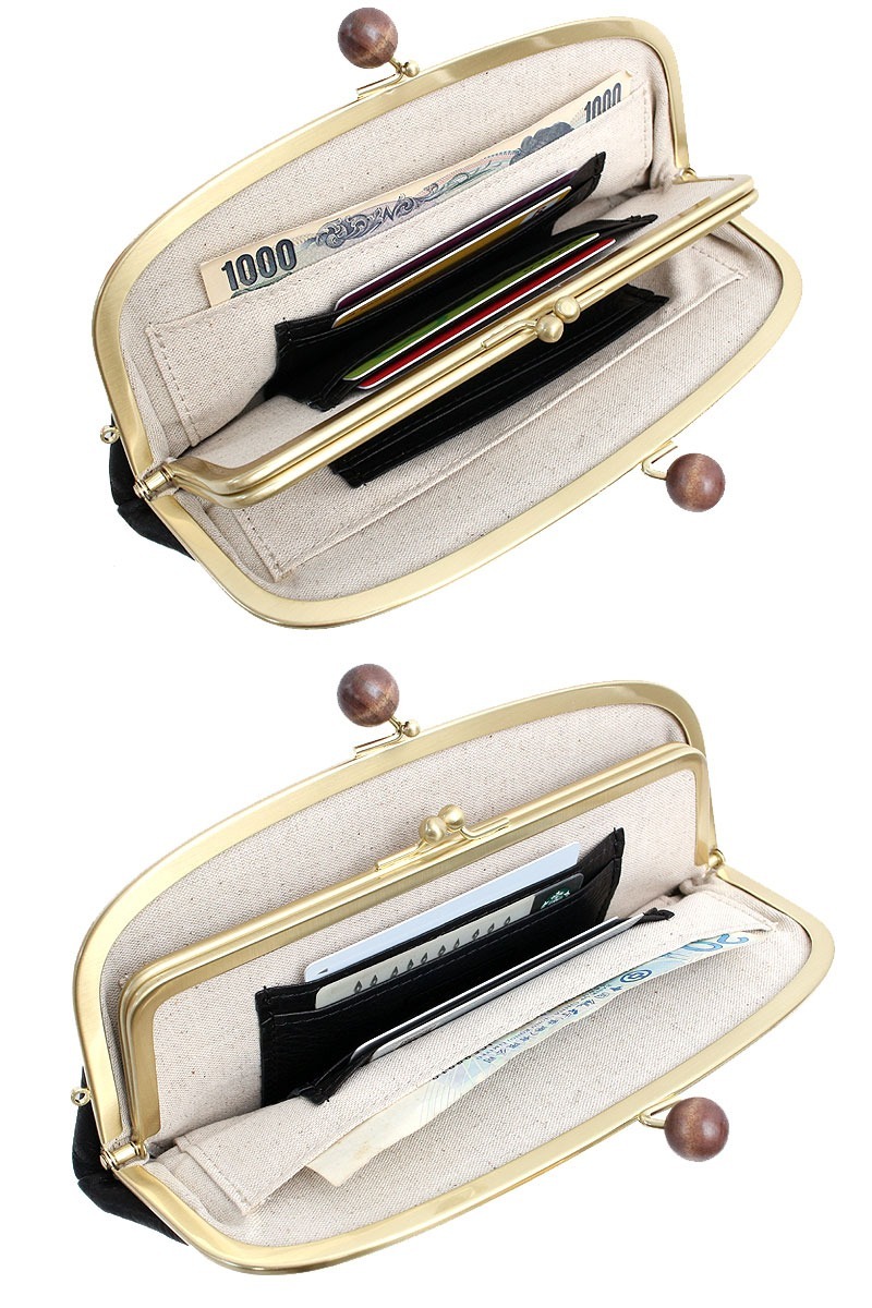 Folna フォルナ 財布 ウッドボール ドット型押し がま口長財布