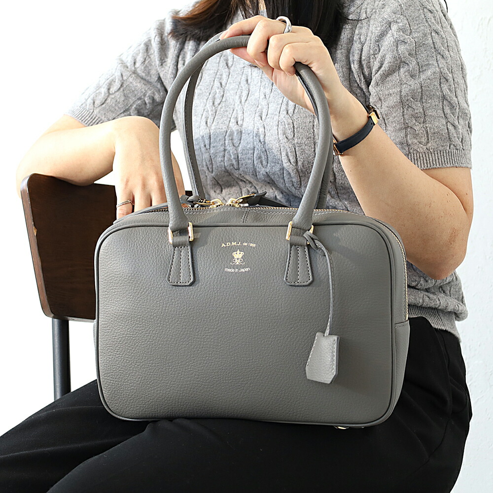 A.D.M.J. 牛革 ボストンバッグ トート ハンドバッグ 28cm ADMJ エーディーエムジェイ made in Japan レザー 正規品  ギフト  高級 レザー 本革 acs01183の画像
