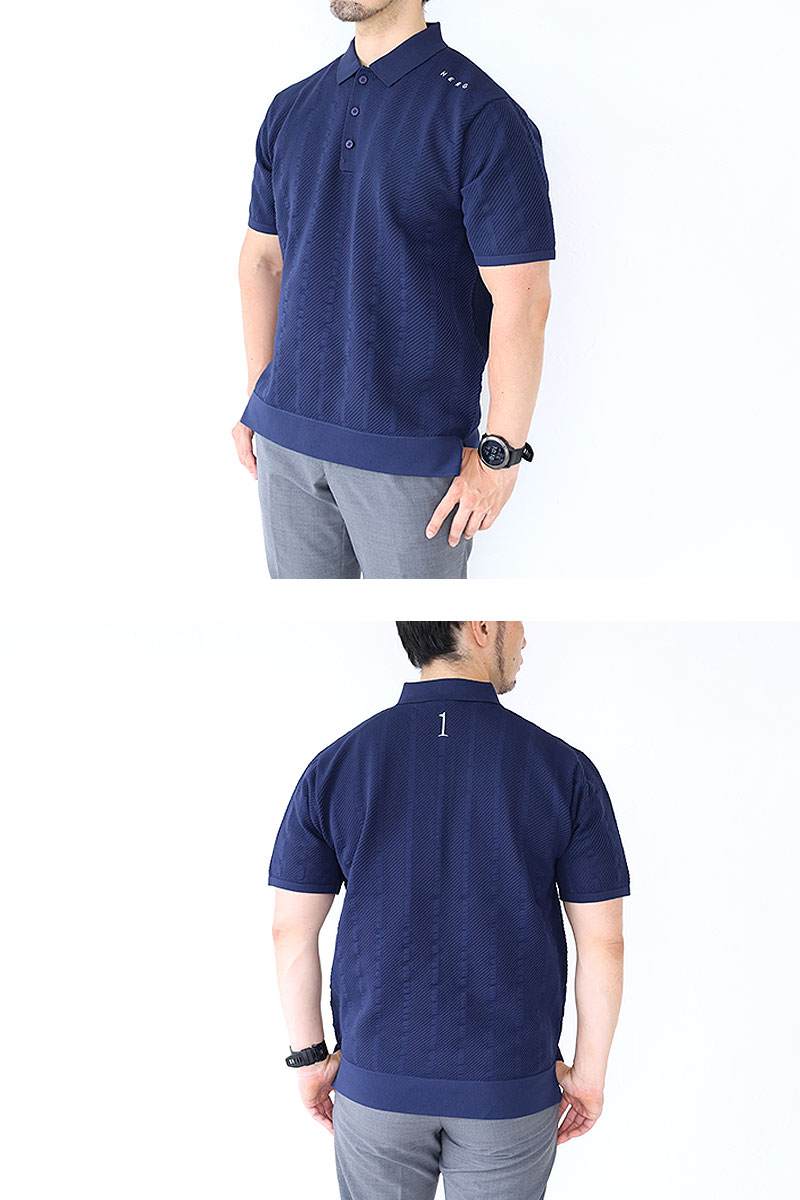 HERG1（エルグワン） ゴルフ STRIPE MESH KNIT POLO ストライプ