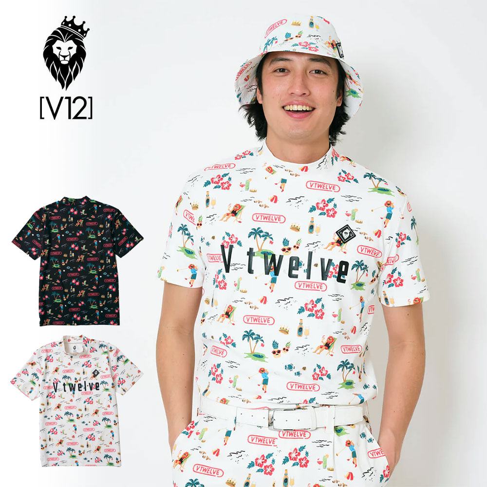 ポイント10% V12 ブィトゥエルブ モックネック v122411-mk18 半袖 Tシャツ RESO MOCK  ゴルフ ウェア 黒 白 ブラック ホワイト LEON 男性 ギフト akz10 V12（ヴィ・トゥエルヴ） ブィトゥエルブ モックネック v122411-mk18