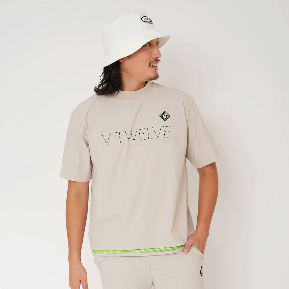 人気アイテム【ヴィトゥエルヴ】半袖/Tシャツ/総柄/モックネック/ライムグリーン V12 ヴィトゥエルブ LAY MOCK モックネック リラックスフィット