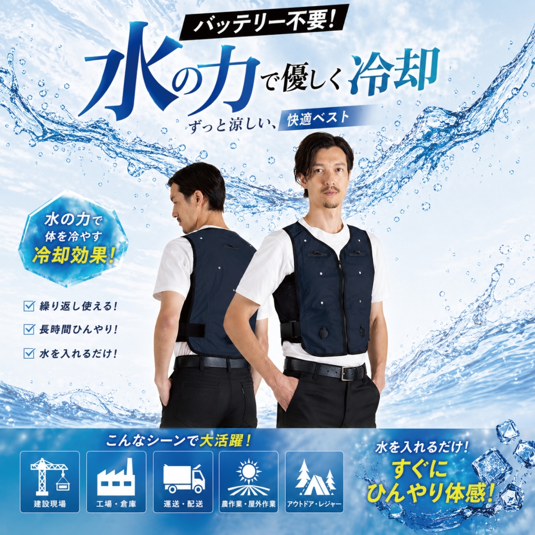  【2026新型】ビッグボーン アクアウォーターベスト 水冷却 両面タイプ 気化熱冷却 水冷式 冷却ベスト 熱中症対策  ファン付き作業服 バッテリー不要 AT601
